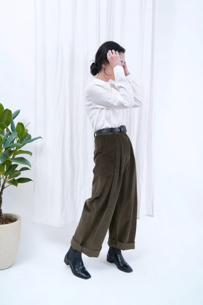 Dark brown corduroy straight cut trousers