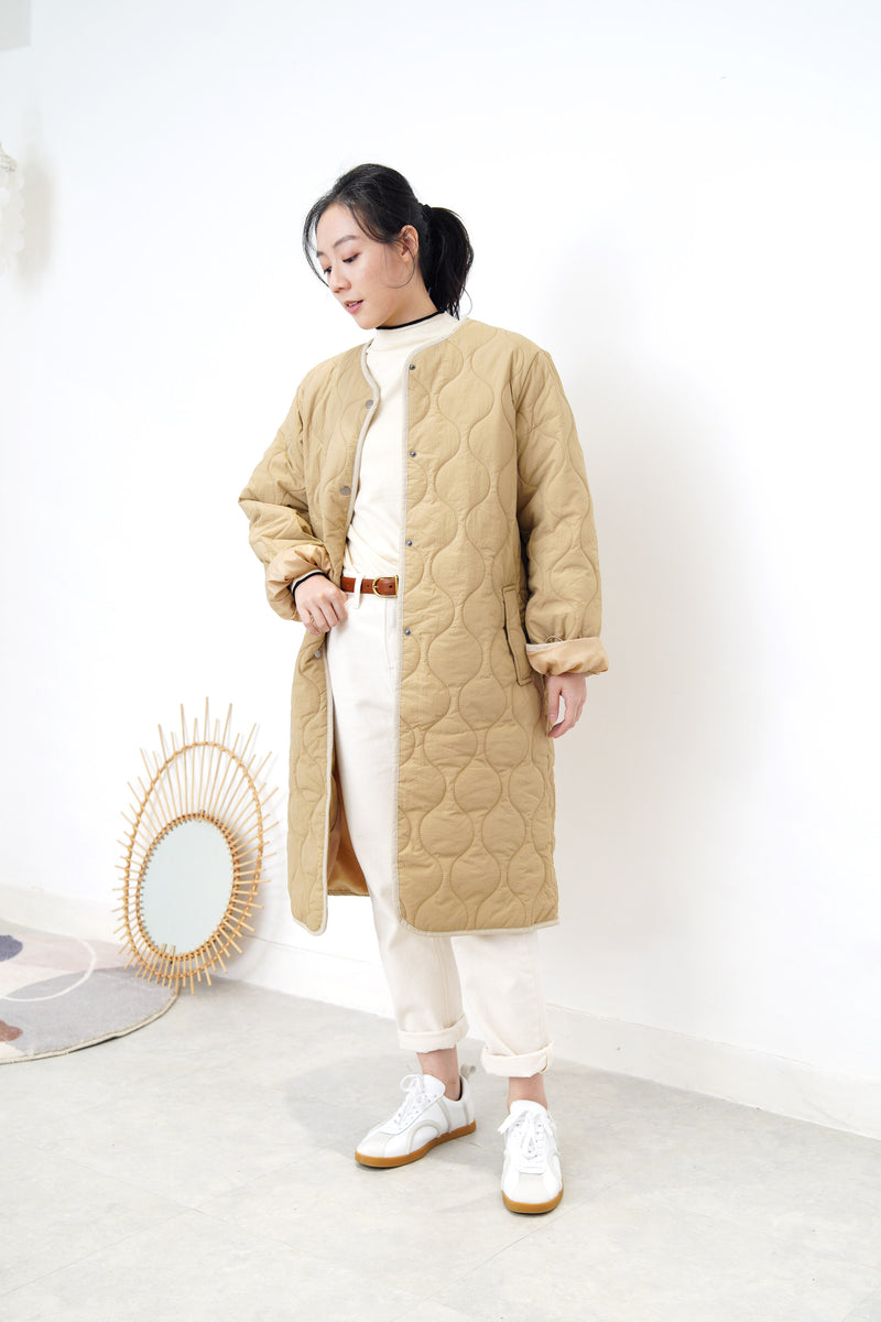 Beige quilted vest & coat in set