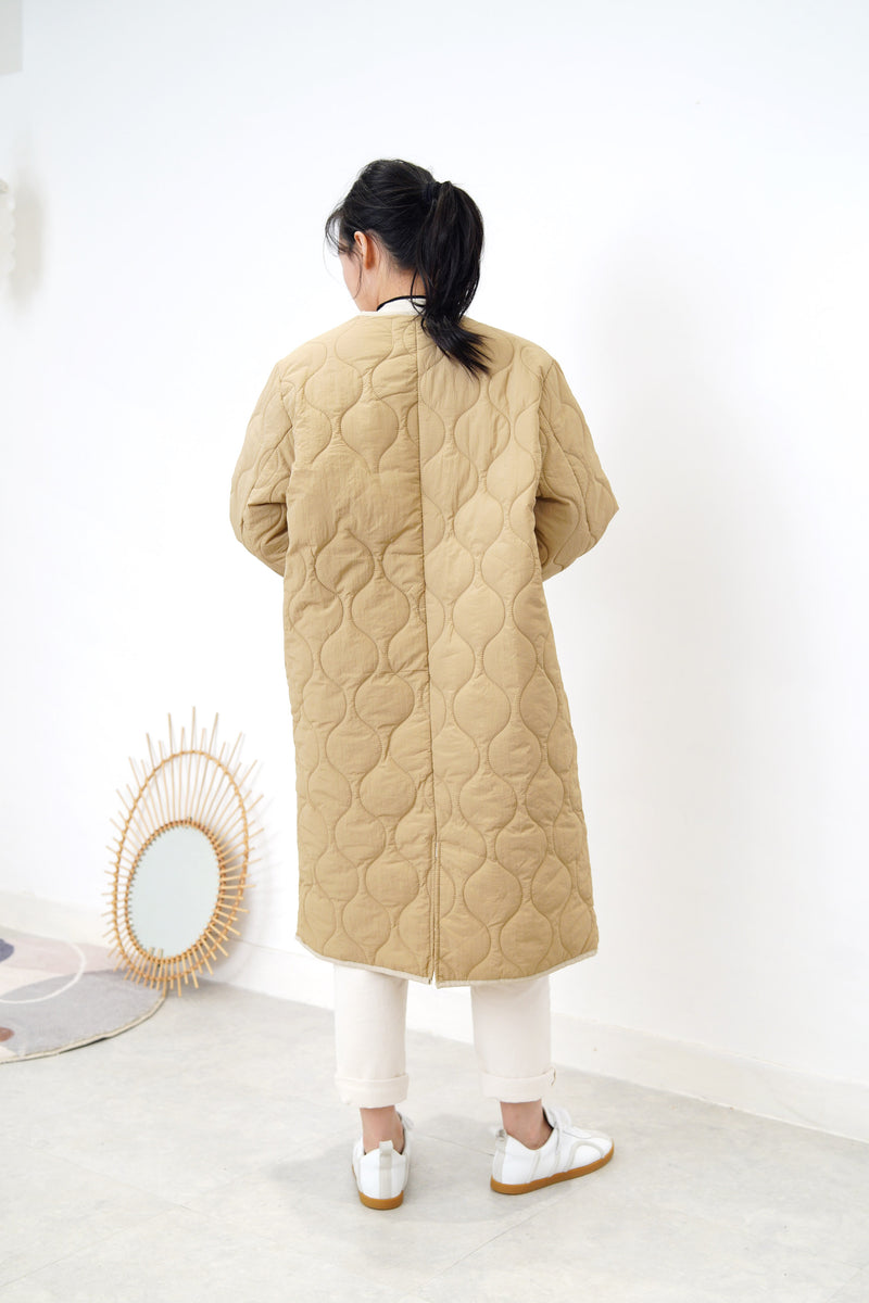 Beige quilted vest & coat in set