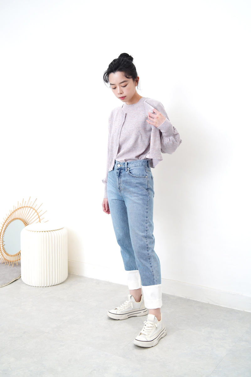 pink cardigan in crop cut