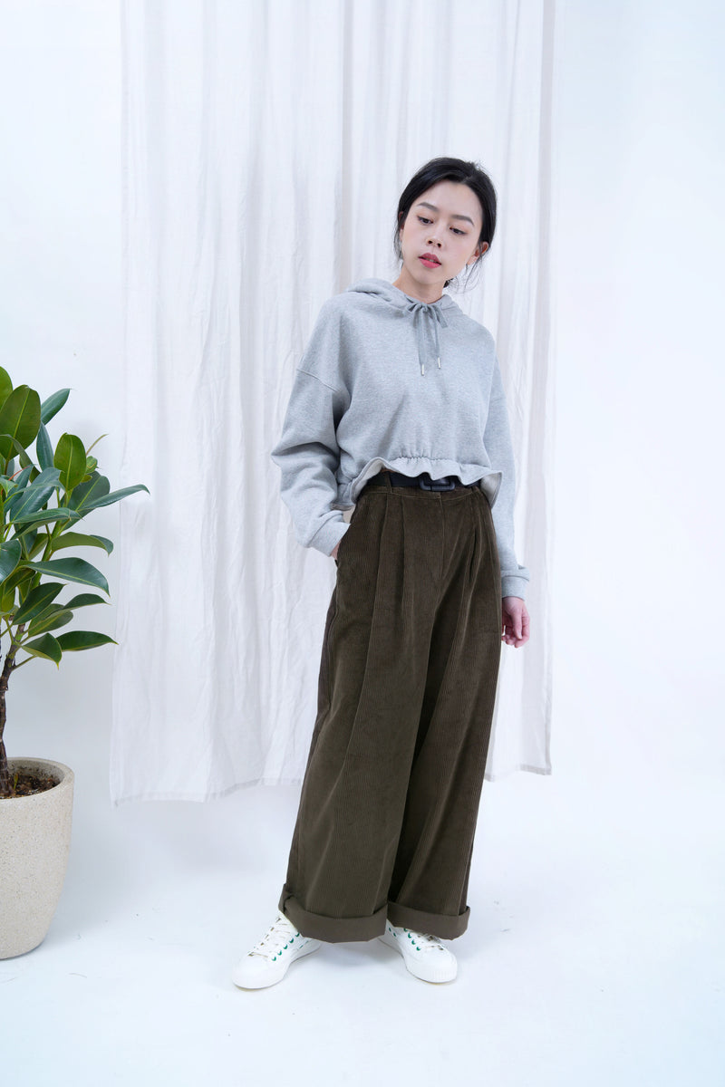 Dark brown corduroy straight cut trousers