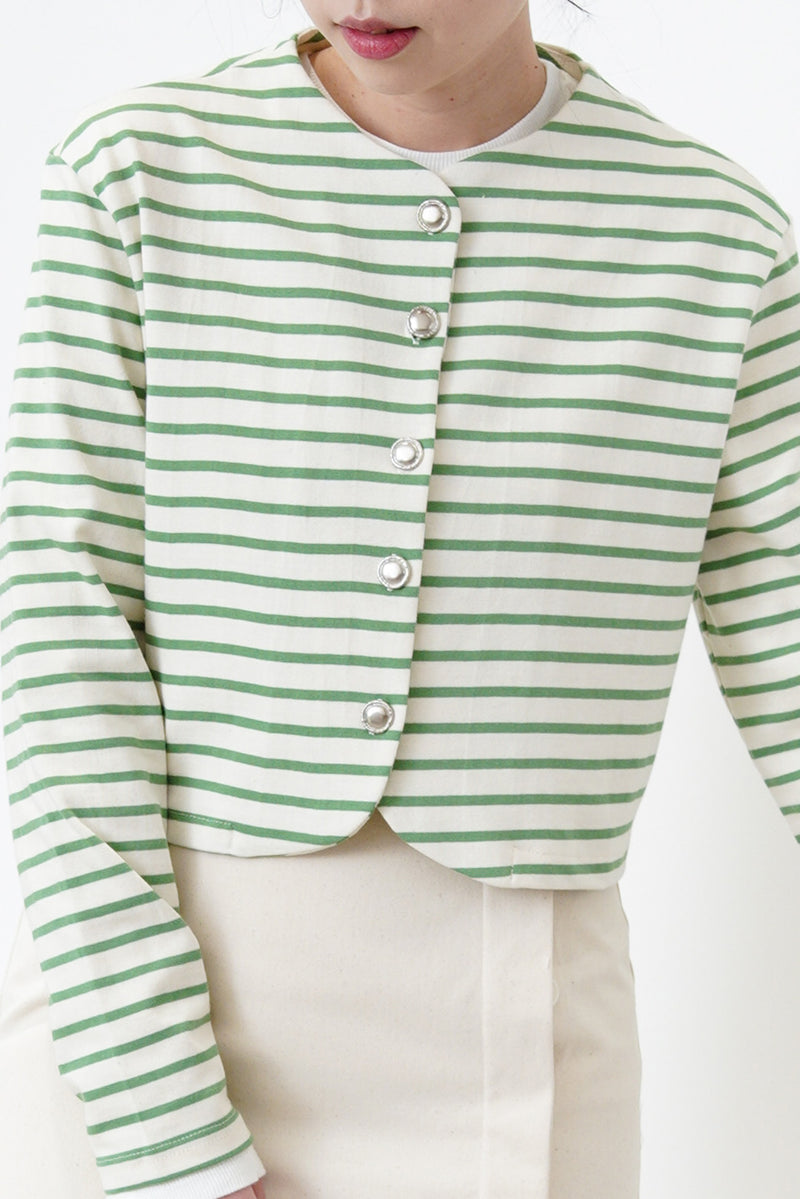 Green stripes jacket in round hem