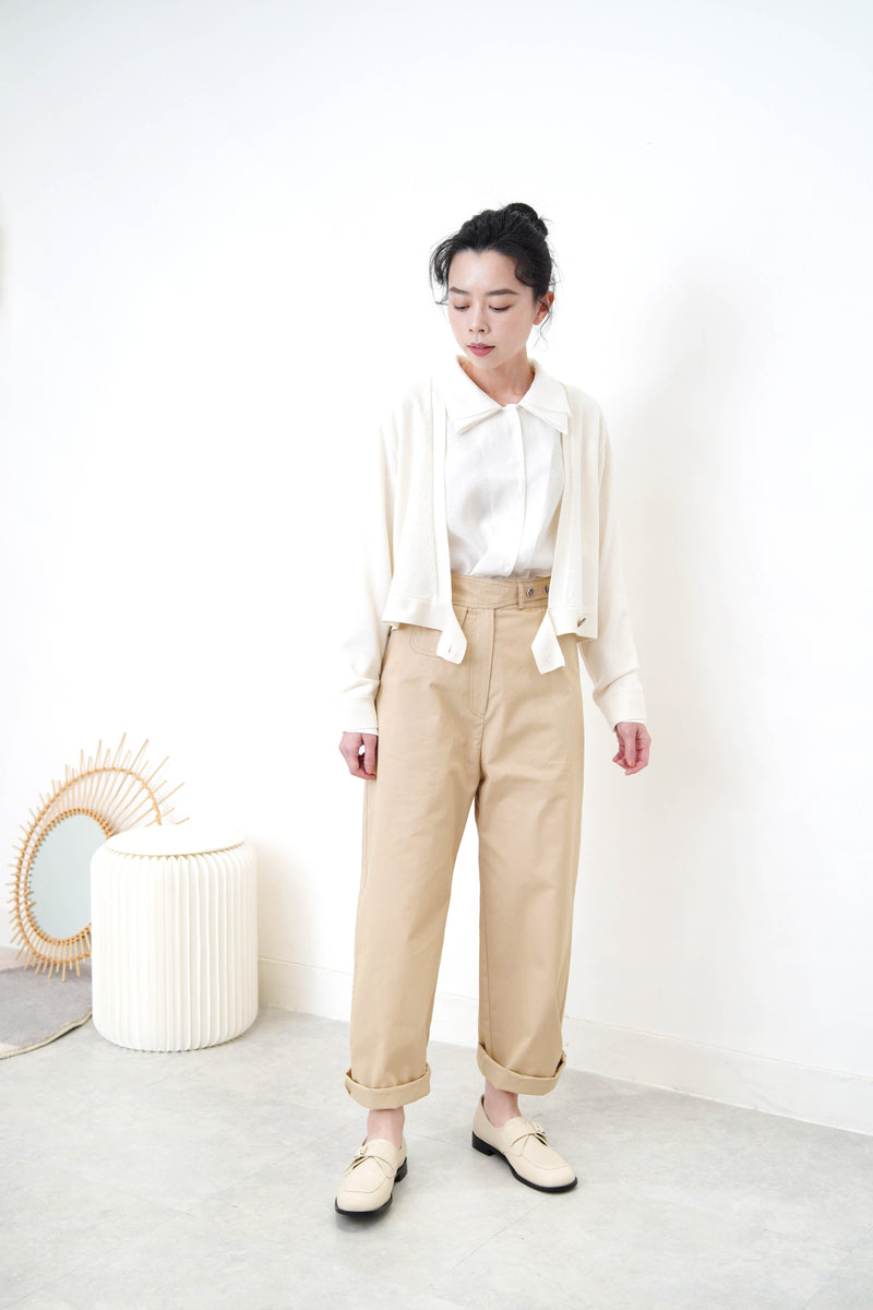 cream minimal open cut cardigan