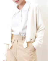 cream minimal open cut cardigan