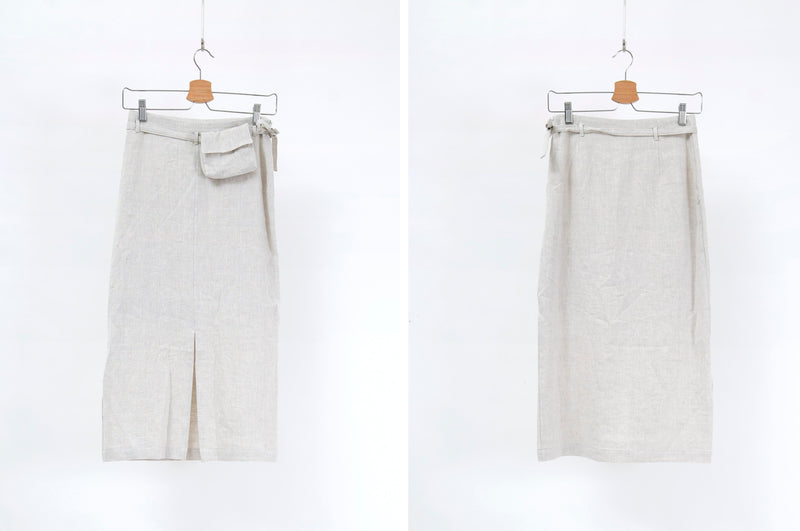 Oatmeal linen skirt w/ waist pocket
