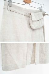 Oatmeal linen skirt w/ waist pocket