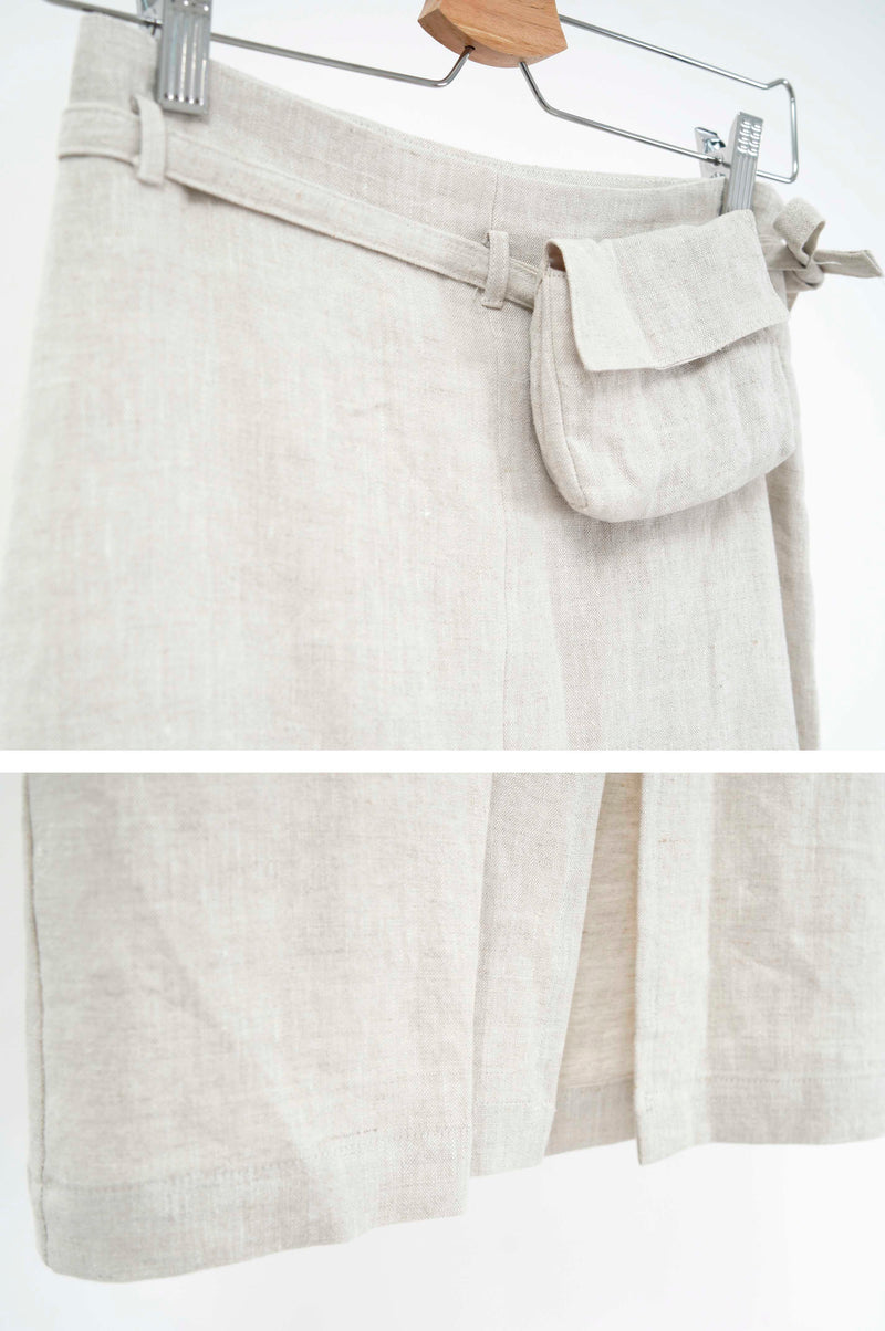 Oatmeal linen skirt w/ waist pocket