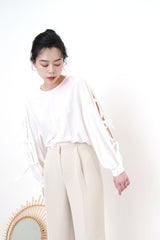 White Shirt in ribbon detail sleeves