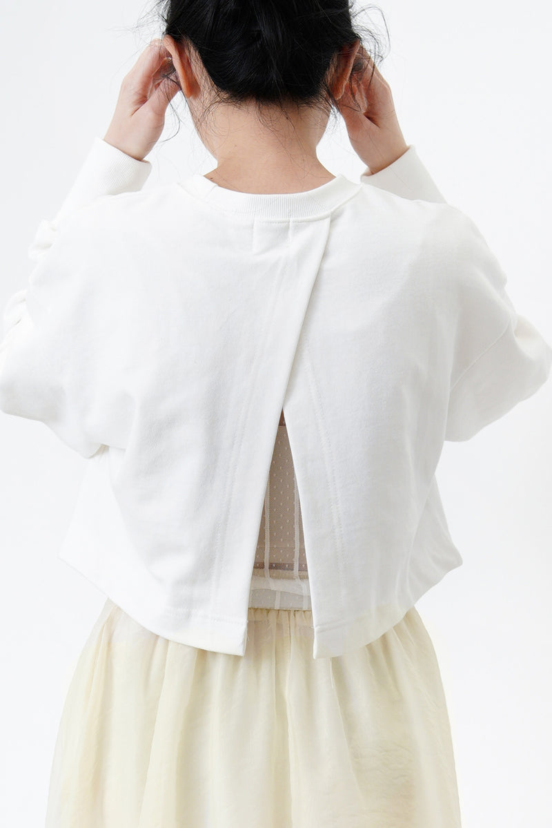 White crop pullover w/ sheer layer inner