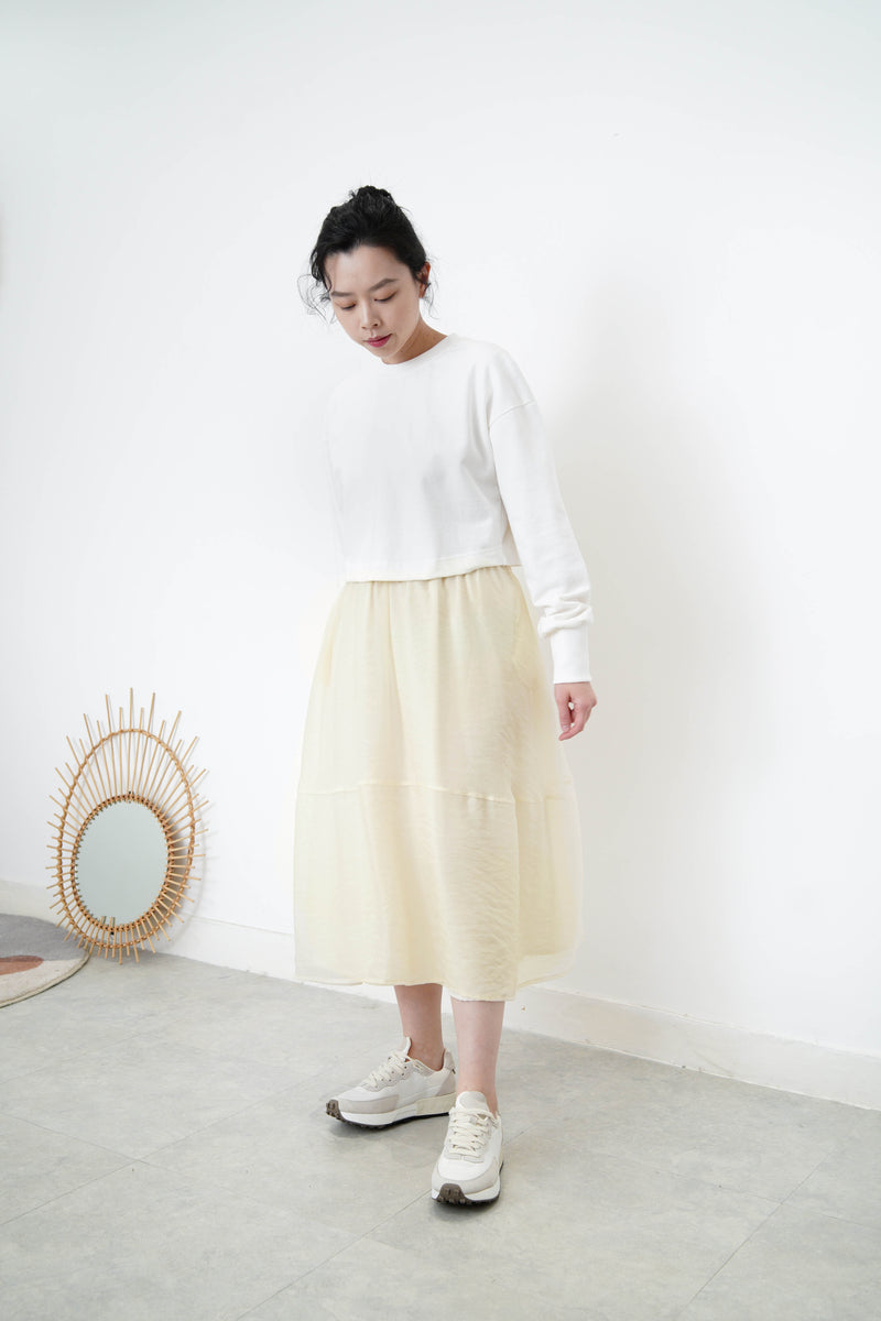 White crop pullover w/ sheer layer inner