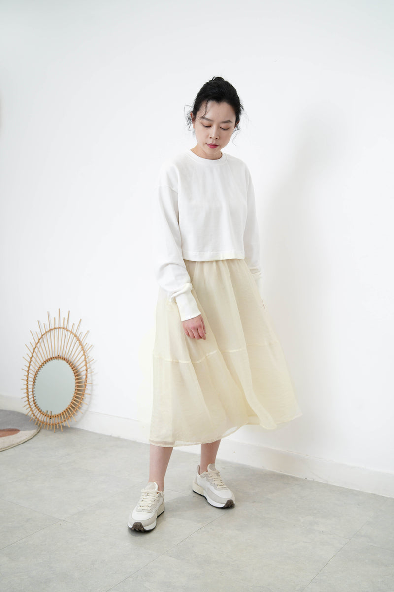 White crop pullover w/ sheer layer inner