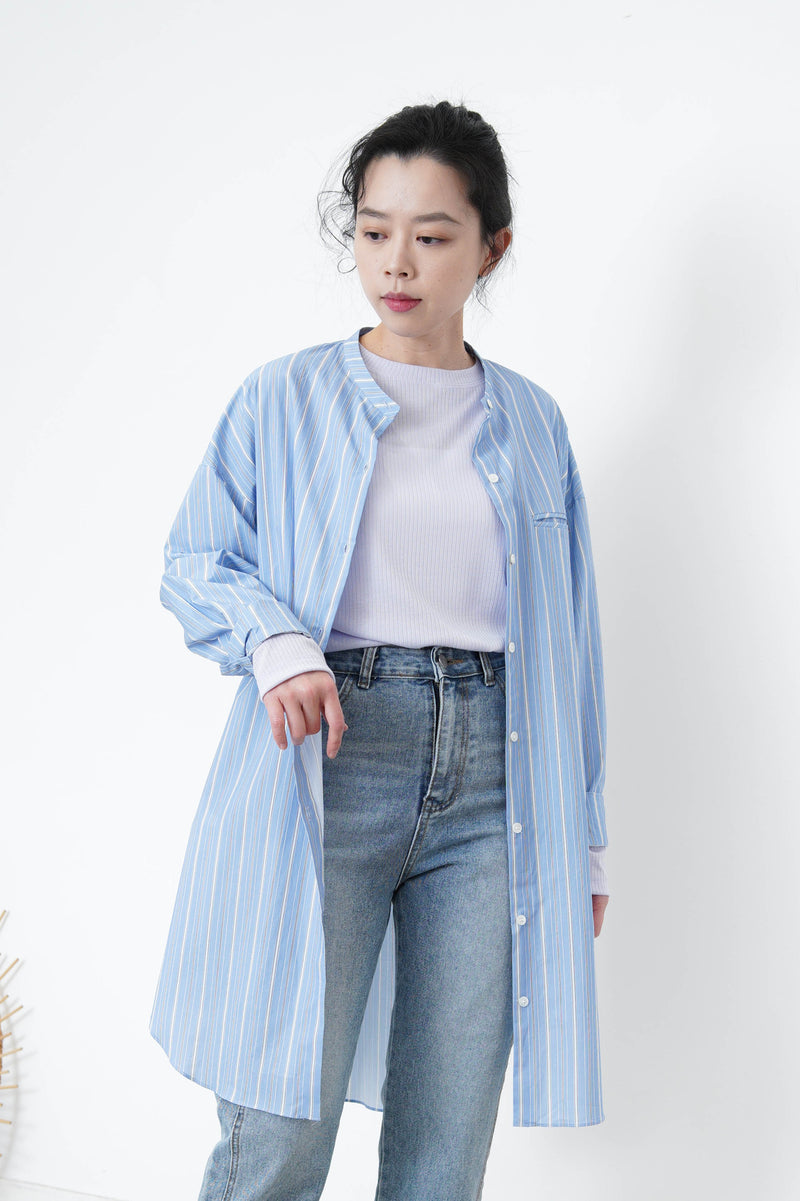Blue stripe shirt dress