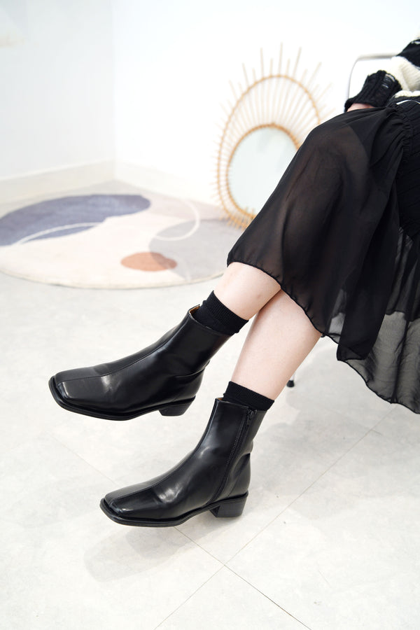 Black square toe boots