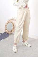 Ivory trouser w/ side waist buckles