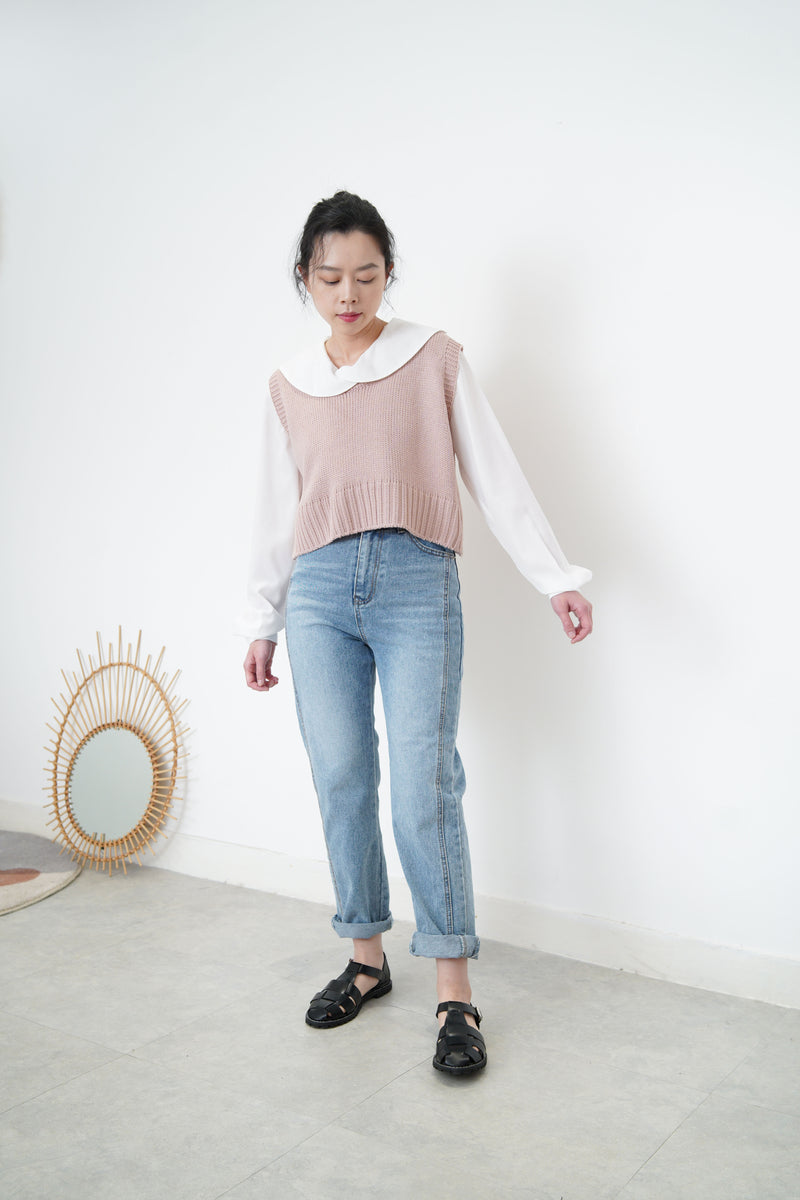 Dusty pink knit crop vest