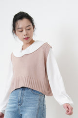 Dusty pink knit crop vest