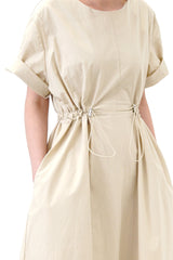 Beige dress in detail elastic waist