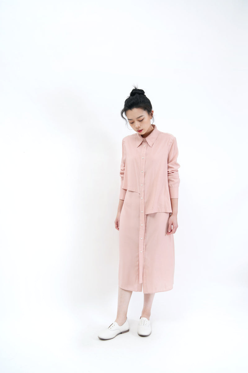 Pink 3 ways shirt dress w/ detail layering