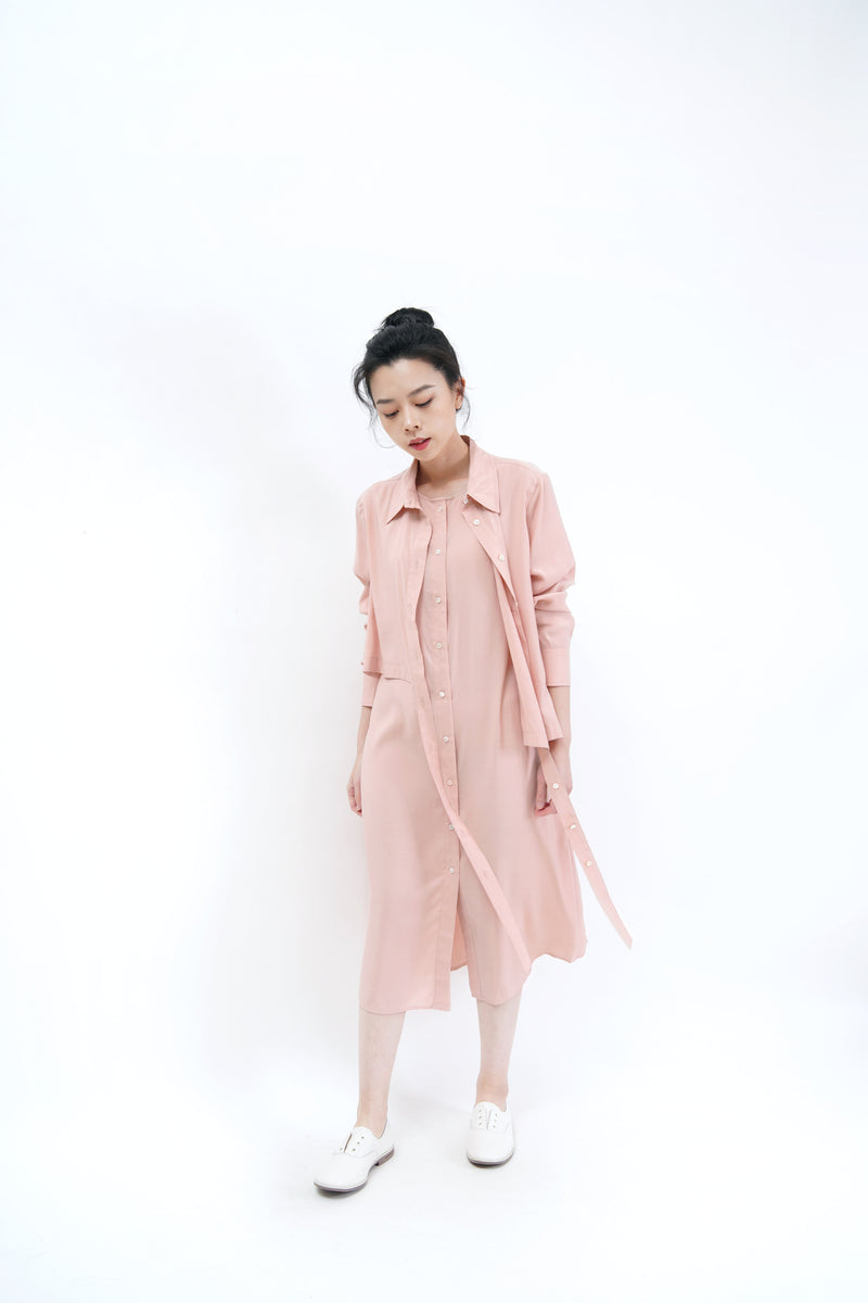 Pink 3 ways shirt dress w/ detail layering
