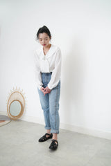 White shirt blouse in peplum collar