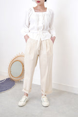Ivory trouser w/ side waist buckles
