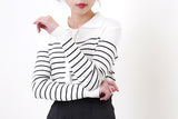 White stripes texture cardigan w/ collar