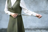 Khaki pleats one piece in wrap style