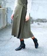 Khaki pleats one piece in wrap style