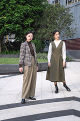Khaki pleats one piece in wrap style