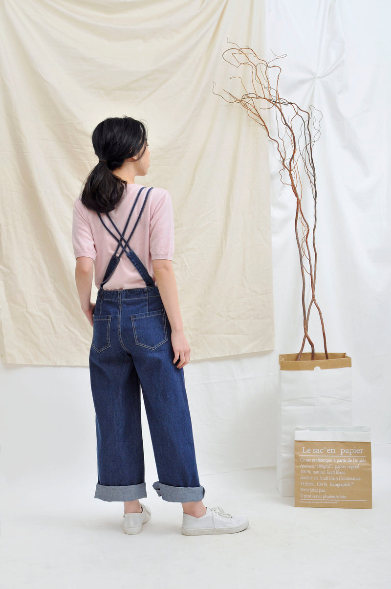 Denim cross traps jumpsuit