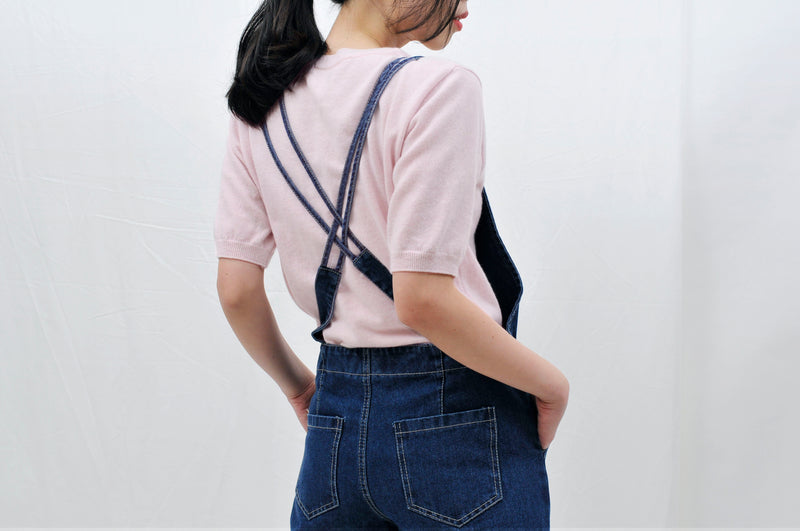 Denim cross traps jumpsuit