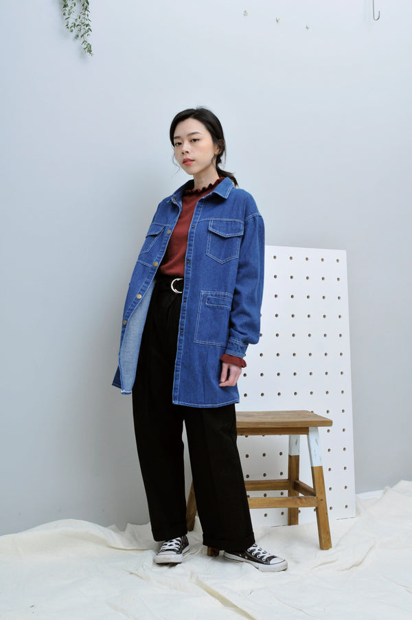 Blue denim long shirt w/ pockets