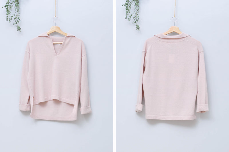 Light pink wool sweater in polo cut