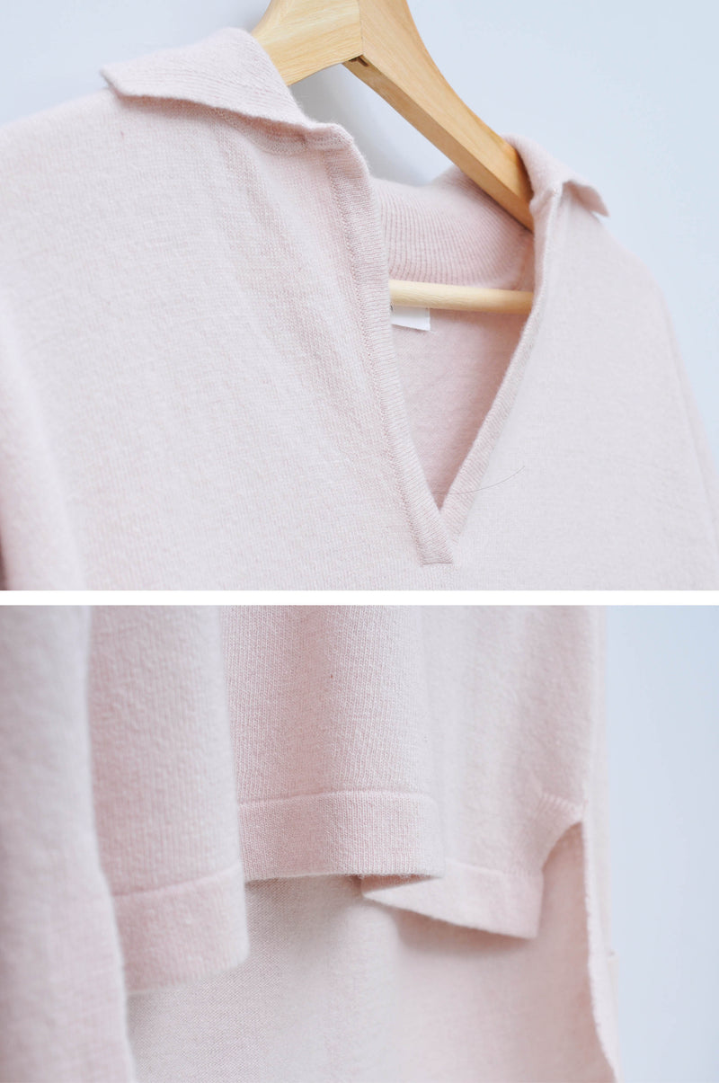 Light pink wool sweater in polo cut