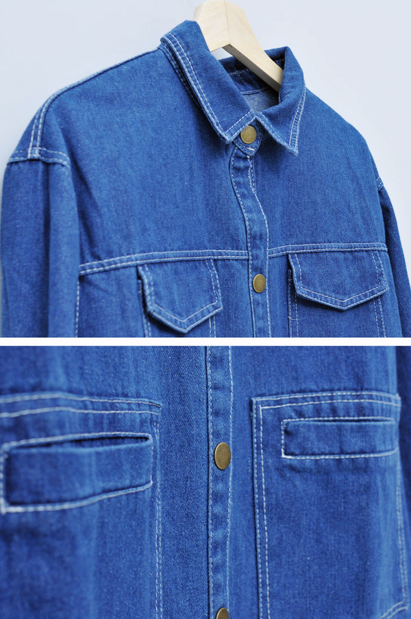Blue denim long shirt w/ pockets