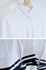 White cotton hoodie in zip detail