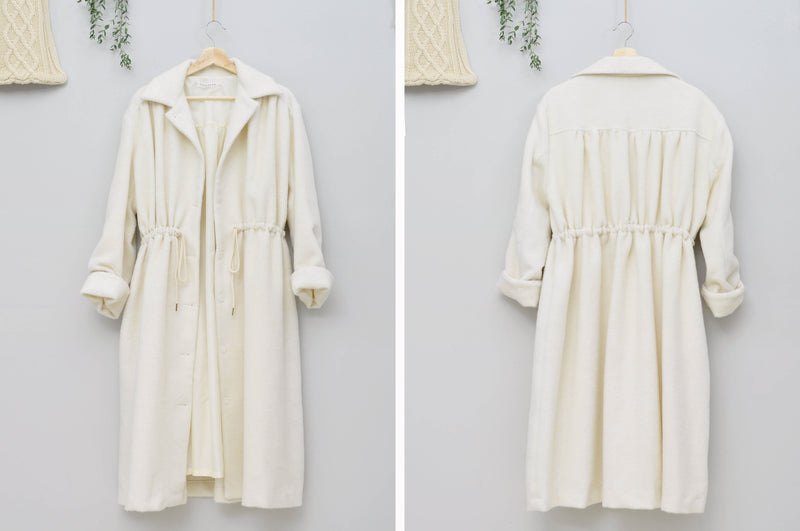 White textured coat w/ waist drawstring