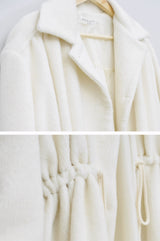 White textured coat w/ waist drawstring