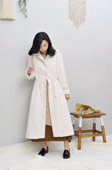 White textured coat w/ waist drawstring