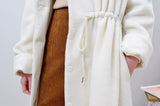 White textured coat w/ waist drawstring