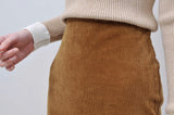 Brown corduroy skirt w/ pleats vent detail