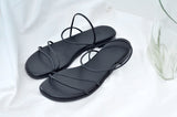 Black flat sandals in thin straps